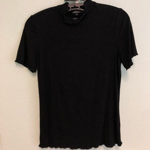 Black Ribbed Ruffle Top